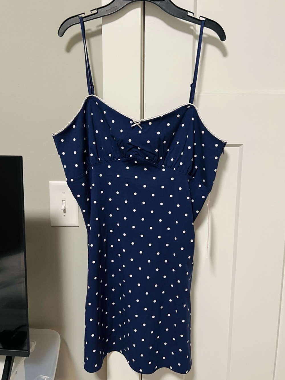 Mills by Millie Bobby Brown Navy Polka Dot Slip Mini Dress NWT